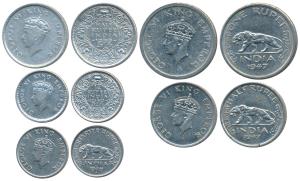 George VI, Silver ½ Rupee & ¼, 1939, Bombay and Calcutta Mint; Nickel Rupee, ½ &¼, 1946 & 