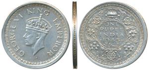 George VI, Half Silver Rupee, Error, 1945, Bombay Mint, without vertical milling, there ar