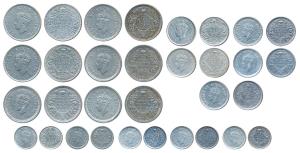 George VI, set of 3 (6), Half Silver Rupee, ½ and ¼, 1940, 1941 (without ¼ Rupee), 1942, 1