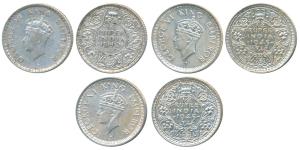 George VI, Half Silver ¼ Rupee (2), 1945, Bombay Mint, Rev Ia dot, Large 5 (Prid 470); Hal
