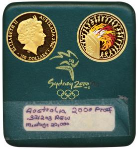 Australia, Elizabeth II, Gold 100 Dollars, 10g, 2000 Melbourne Olympics, rev. multicolor t