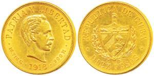 Cuba, Joss Marti, Gold 10 Pesos, 16.71g, 1916, (KM 20). Extremely Fine, Rare.