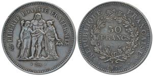 France, Silver 50 Francs, 29.77g, 1977, (KM 941). Extremely Fine.
