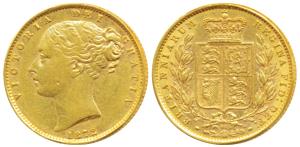 Great Britain, Victoria Queen, Gold Sovereign, 8g, 1872, Young head, Shield on rev. (KM 73