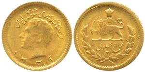 Iran, Muhammad Reza Pahalavi Shah, Gold ¼ Pahlavi, 2g, AH 1354. Uncirculated.