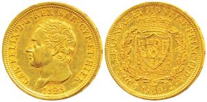 Italy, Sardinia, Carlo Felice, Gold 80 Lire, 25.83g, 1828, an anchor as mint mark after th