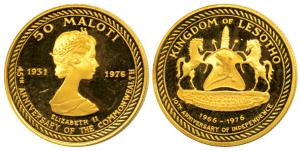 Kingdom of Lesotho, Gold 50 Maloti, 4.5g, 10th Anniversary of Independence, 1976, .90 fine