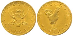 Macau, Gold 1,000 Patacas, 16g, coat of arms of the state with date 1981 below, struck to 