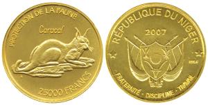 Niger, Gold 25,000 Franks, 8.43g, Pattern Essai, Wildlife Protection, 2007, .90 fine, only
