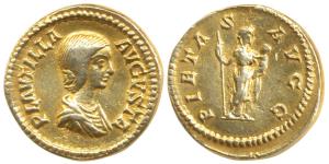 Roman Empire, Plautilla, Silver Denarius, 5.04g, contemporary Gold-gilt. Very Fine+, Rare.