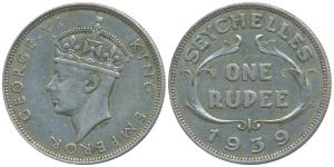 Seychelles, George VI, Half Silver Rupee, 11.66g, 1939, (KM 4). Very Fine+, Rare.