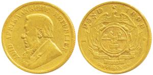 South Africa, Gold Kruger 1 Pond, 8g, 1898, rev. Single shaft wagon, (KM 10.2). Very Fine+