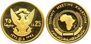 Sudan, Gold 25 Pounds, 8.42g, Summit meeting of Organisation of African Unity at Khatoum, 
