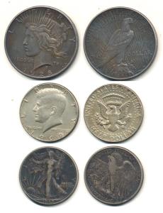 United States of America, Silver Peace Dollar, 1928; Silver ½ Dollar Walking Liberty, 1942