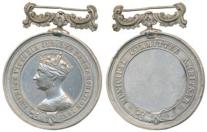 Queen Victoria, Golden Jubilee, Silver Medal, 69.55g, obv. Victoria Gothic bust, facing le