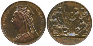 Calcutta International Exhibition, 1883-1884, Copper Medal, 76.5mm, obv. crowned draped bu
