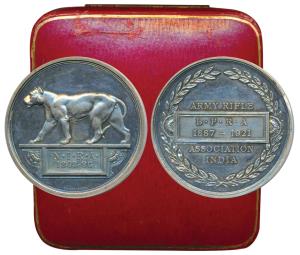 Army Rifle Association India, Silver Medal, 93.96g, obv. Lioness with N.I.R.A. (North Indi