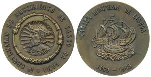 500th Anniversary of Vasco Da Gama’s birth in 1969, Bronze Medallion, obv. profile portrai