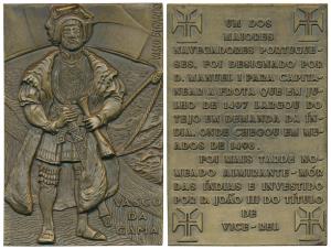 Vasco Da Gama, Bronze Medallion, rev. Legend in Portuguese describing his achievements and