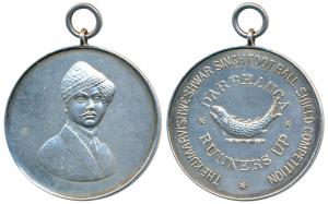 Darbhanga, Silver Medal, 23g, 40 mm, obv. portrait of the ruler in a suit wearing a turban