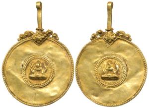 Vijaynagar, Gold Pendant, 4.64g, obv. a seated female goddess holding objects in both hand