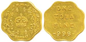 Bombay Mint, Token, Gold Tola, 11.67g, H M Mint, crown within wreath and Bombay below on o