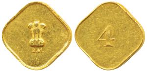 India Government Mint, Gold Token 4g, obv. B.M. (Bombay Mint) written below the Ashoka pil