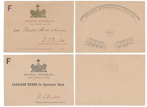 The ticket to the Imperial Assemblage in Delhi, January 1st 1887, coat of arms at the top,