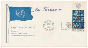 Autograph of Mother Teresa on First day cover, She had founded the Missionaries of Charity