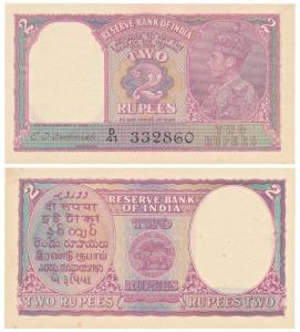 George VI, Rupees 2, 1943, signed C. D. Deshmukh, Prefix D (J&R 4.2.2). Minor rust mark on