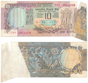 Rupees 10, Error, signed R. N. Malhotra, Error, with a white patch on the rev., the extra 