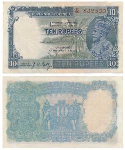 George V, Rupees 10, 3rd Issue, 1933, signed J. W. Kelly, (J&R 3.8.2). About Extremely Fin