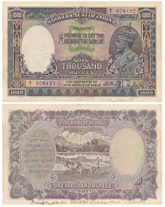 George V, Rupees 1000, 1931, Calcutta circle of issue, signed J. B. Taylor, (J&R 3.11.1B).