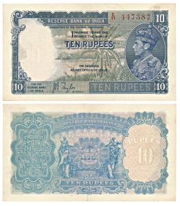 George VI, Rupees 10, 1st issue, 1938, signed J. B. Taylor, Prefix C (J&R 4.5.1). Crisp, E