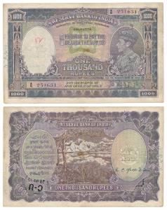 George VI, Rupees 1000, 1st issue, 1938, Calcutta, signed J. B. Taylor, (J&R 4.8.1B). Some