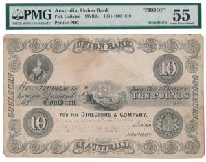 Union Bank of Australia, 10 Pounds, Goulburn (New South Wales), issue of 1881-1903, portra