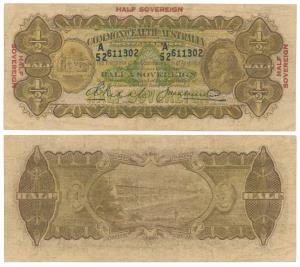 Australia, George V, Half a Sovereign, printed Half Sovereign in red, 1923-25 issue (Pick 