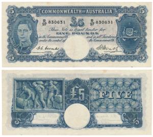 Australia, George VI, 5 Pounds, 1938-40 issue (Pick 27). Very Fine+, Rare.
