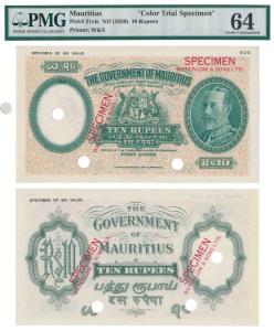 Government of Mauritius, Colour Trial Specimen, Rupees 10, Port Louis, issue of 1930, port