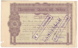 Reserve Bank of India, Share Certificate, dated 1935, logo of the bank to left, rubber sta