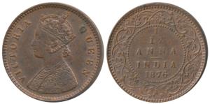 Victoria Queen, Copper 1/12 Anna, 1876, Calcutta Mint, (Prid 785). About Uncirculated.