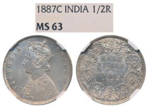 Victoria Empress, Silver ½ Rupee, 1887, Calcutta Mint, A / I / C incuse, (Prid 271). Very 