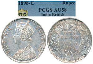Victoria Empress, Silver Rupee, 1898, Calcutta Mint, C3 / I / C incuse, (Prid 137). Graded