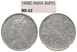 Victoria Empress, Silver Rupee, 1900, Calcutta Mint, (Prid 138). Graded by NGC MS62.