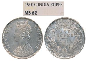 Victoria Empress, Silver Rupee, 1901, Calcutta Mint. Graded by NGC MS62.