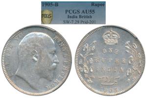 Edward VII, Silver Rupee, 1905, Bombay Mint, B incuse with dot on the vine, (Prid 201). Gr