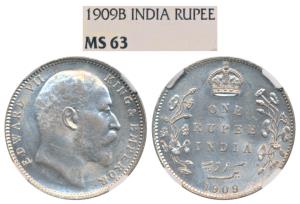 Edward VII, Silver Rupee, 1909, Bombay Mint, B incuse with dot on the vine, (Prid 205). Gr