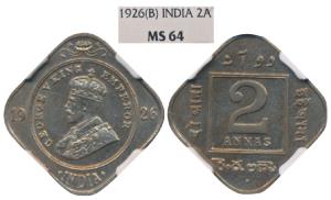 George V, Cupro-Nickel 2 Annas, 1926, Bombay Mint, (Prid 899). Graded by NGC MS64, Very Ra