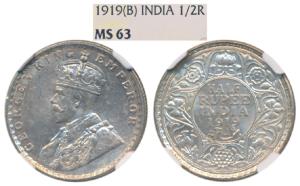 George V, Silver ½ Rupee, 1919, Bombay Mint (Prid 343). Graded by NGC MS63.