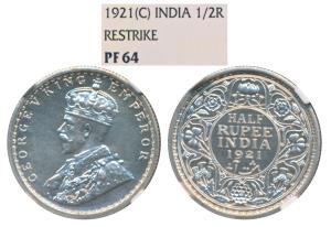 George V, Silver ½ Rupee, 1921, Calcutta Mint, (Prid 324). Graded by NGC PF64, Very Rare.